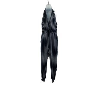 SuperFoxx Striped Navy White Halter Jumpsuit Women's Size XS Stretchy